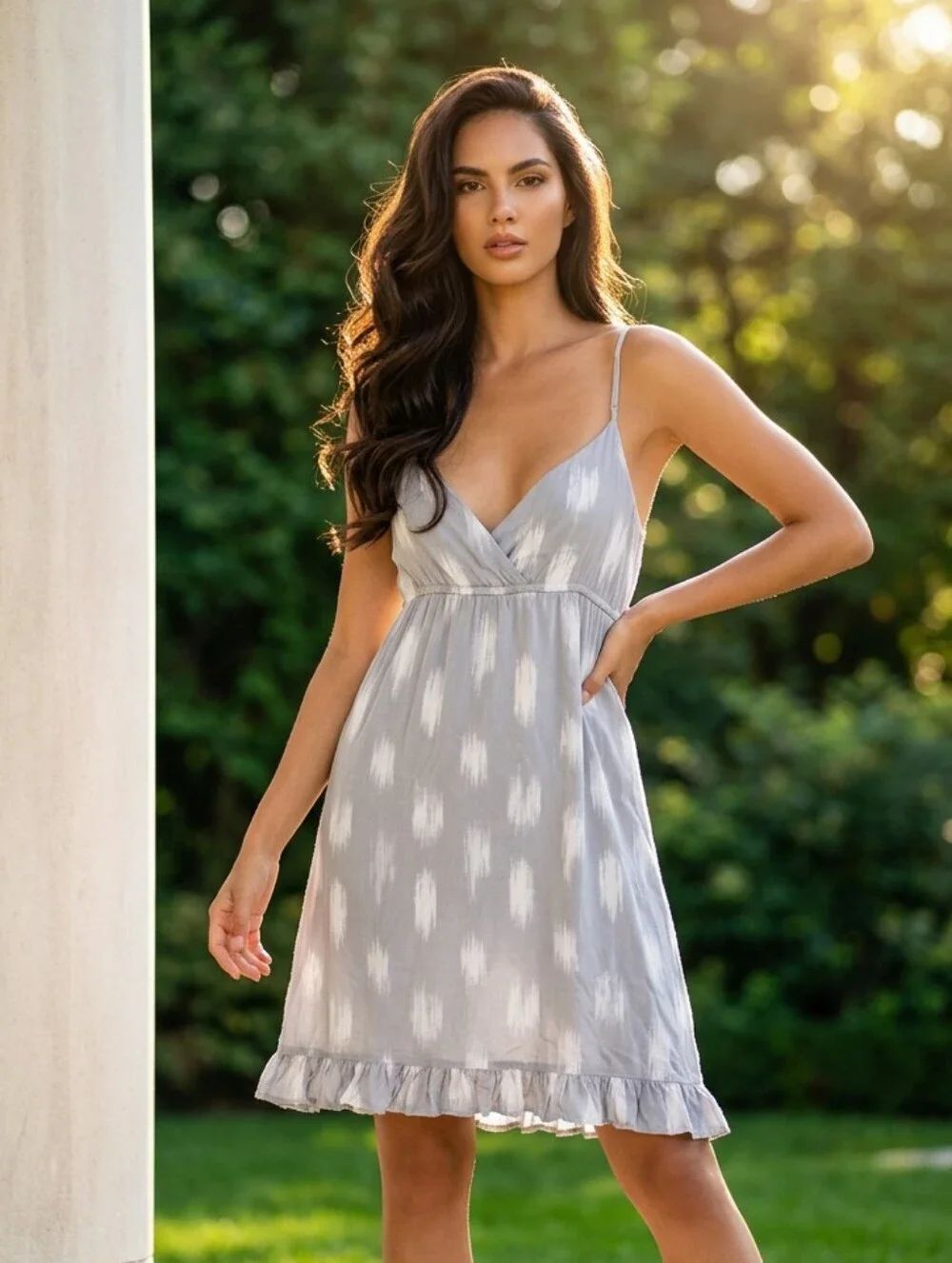 Banana Republic Camden Slip Dress Ikat Empire Waist Ruffle Vacation Gray Small
